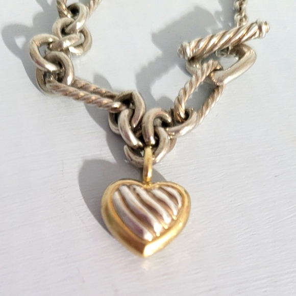 David Yurman Two-Tone Cable Heart Charm Bracelet - Picture 2 of 9